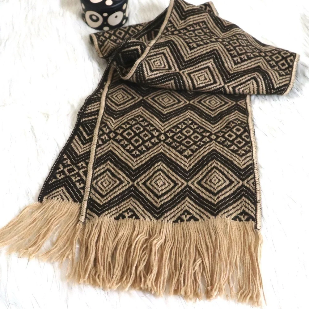 Original Alpaca Wool Blend Scarf Brown & Camel Color Unisex‎
